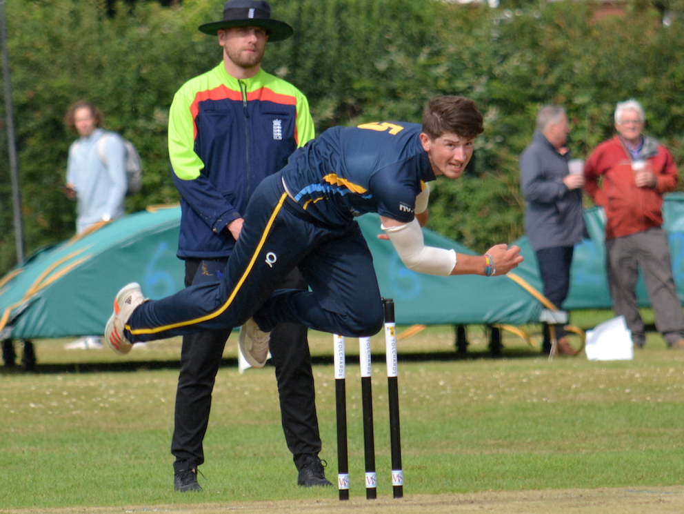 Ben Privett hurls down a delivery against Somerset