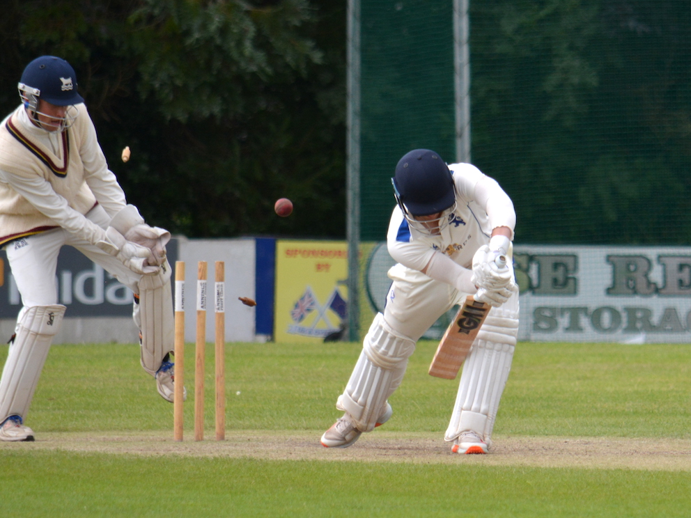 GONNER! Devon's Ben Privett has just been bowled second ball by Oxfordshire's George Tait