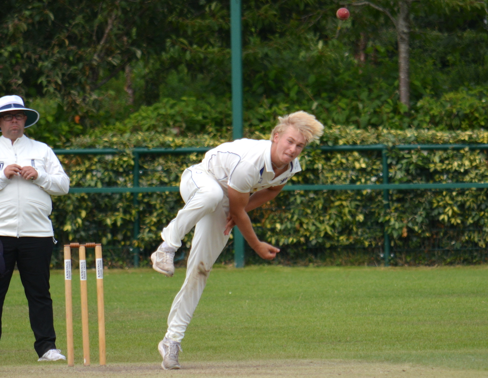 Fin Hill bowling from the Pavilion End against Oxfordshire