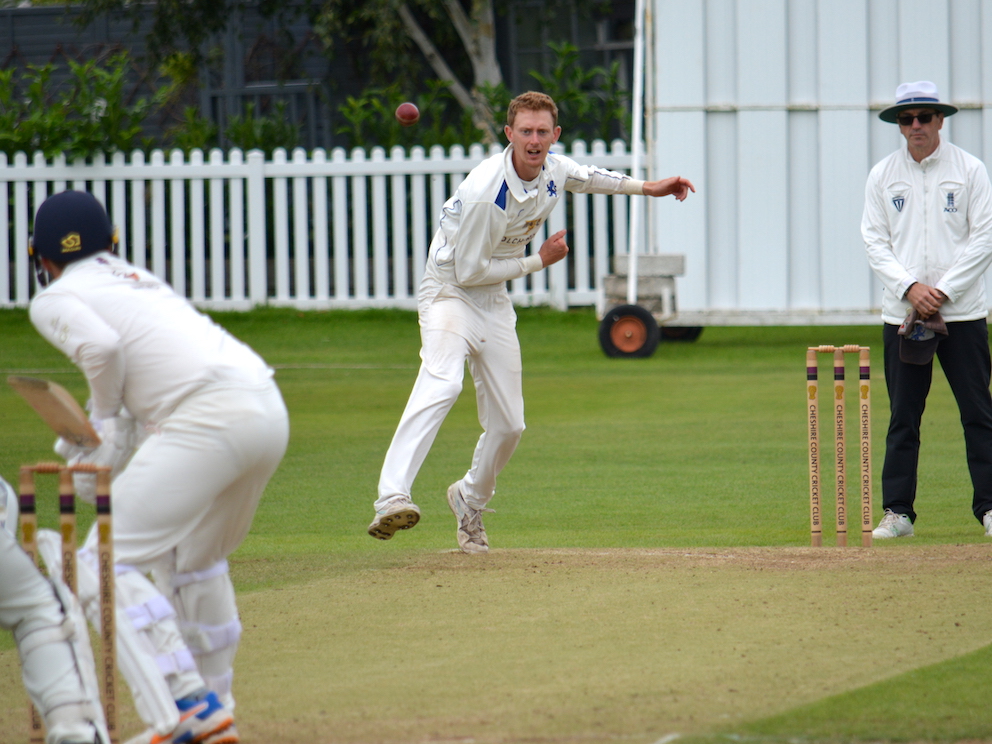 Devon skipper Jamie Stephens during one of the 24 overs he bowled in the win over Cheshire
