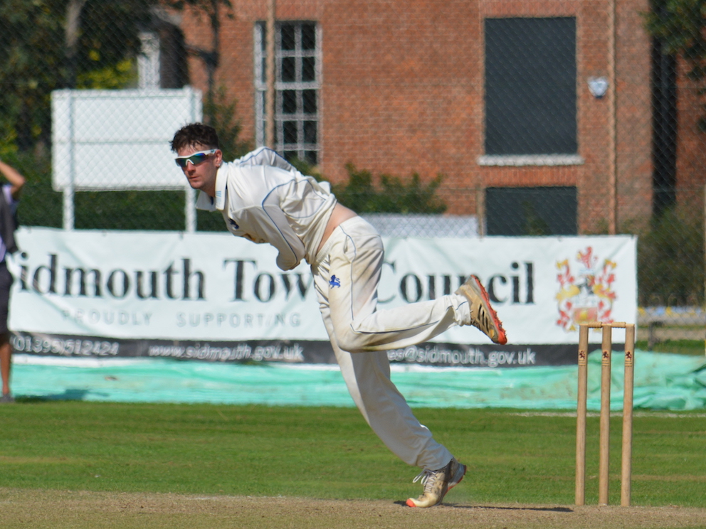 Max Shepherd wheeling away from the Town End during Devon's win over Herefordshire
