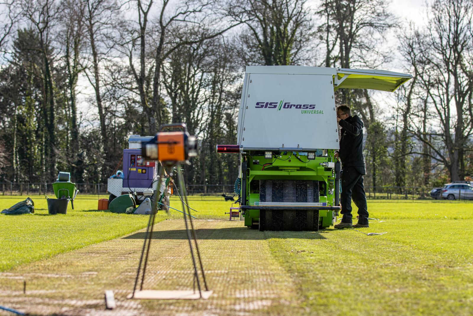 SIS Pitches' machinery installing the first of Heathcoat CC's two hybrid pitches.