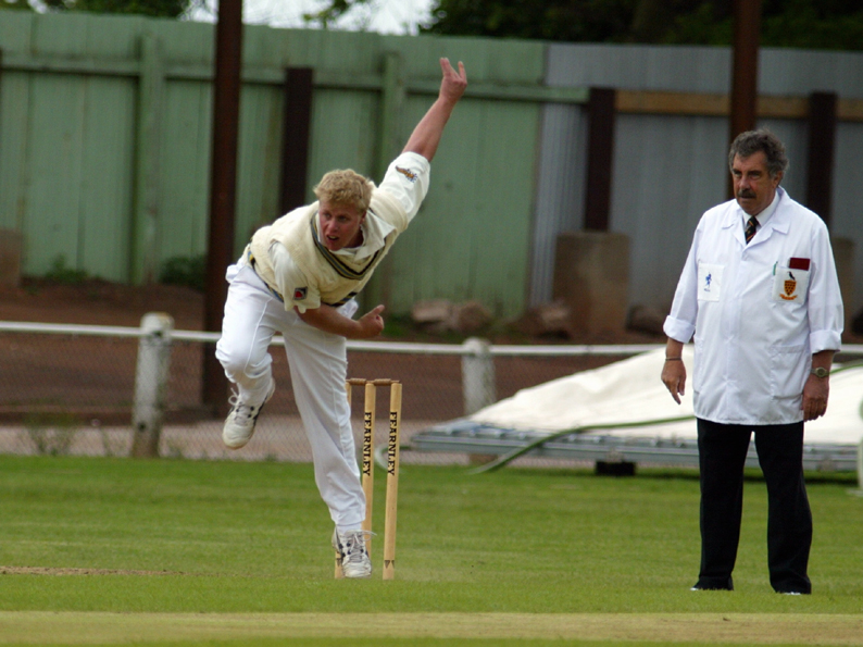Peter Kingston-Davey at Torquay for Devon against Shropshire in 2003. Trevor Anning is bowling