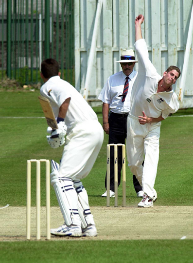 Peter Kingston-Davey at Mount Wise, Plymouth in 2001. Nick Folland is batting