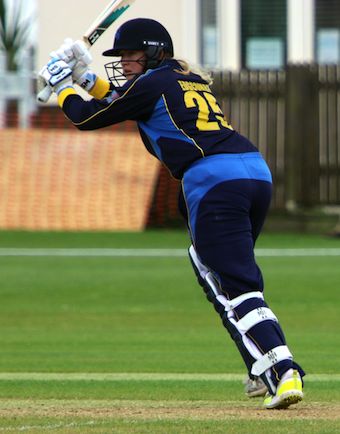 Emily Edgcombe flicks the ball away through mid-wicket