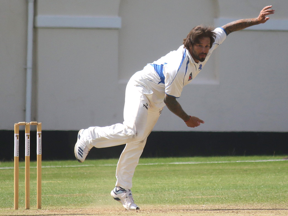 Peter Trego bowling for Devon in the eight-wicket win over Oxfordshire at Sidmouth earlier this month<br>credit: Gerry Hunt