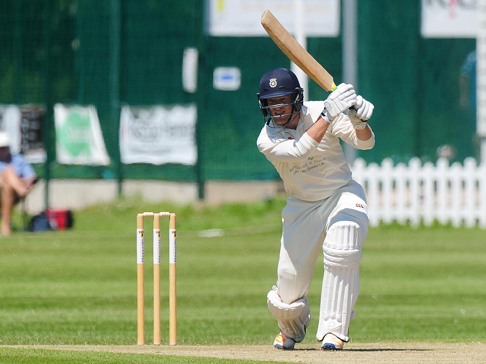 Ryan Stevenson - wearing his Hampshire helmet – batting for Torquay<br>credit: @ppauk | no re-use without consent of copyright holder
