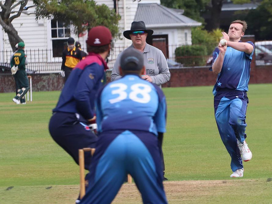 Fergus Martin hits his bowling stride for Hutt District<br>credit: Photo Credit: Wareham Sports Media