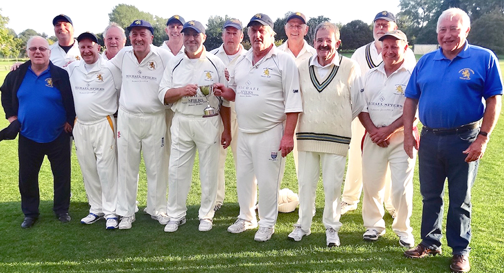 Devon’s winning team after they defeated Sussex to lift the National Over-60s’ Vase. Left to right: Pete Gascoigne, Dillon Attwood, Dave Hart, Pete Shephard, Andy Rose, Paul Harding, Neil Matthews, Steve Preston, Dave Amery, Neil Price, Tom Stanton, Fran Pyle, Steve Harris, Ian Western