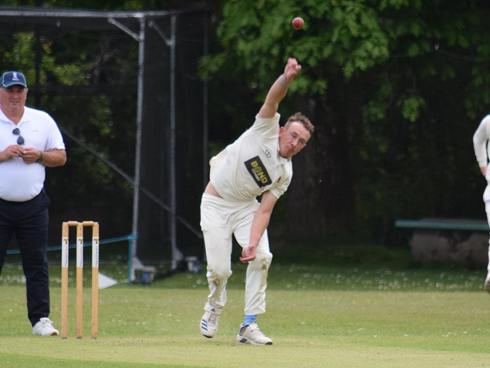 Tavistock's Dom Snyman – one of three bowlers to take two wickets in the win over Chudleigh<br>credit: Conrad Sutcliffe
