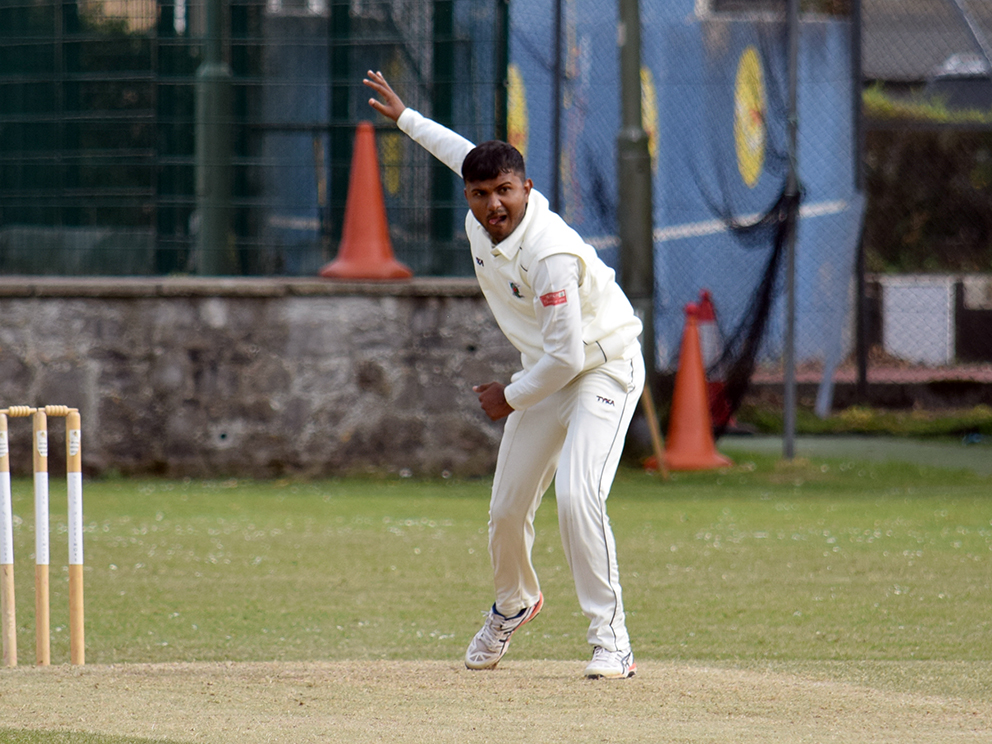 Spin to win! Aditya More – three wickets for Ashburton against Stoke Gabriel<br>credit: Conrad Sutcliffe - no re-use without copyright holder's consent