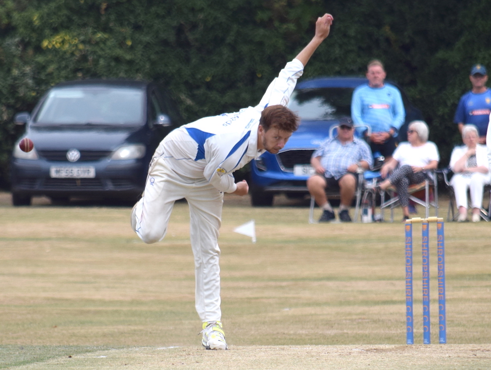 Devon's Hugo Whitlock bowling during the pre-lunch session against Shropshire. He took two wickets that set Devon on course for victory<br>credit: Conrad Sutcliffe - no re-use without copyright owner's consentad