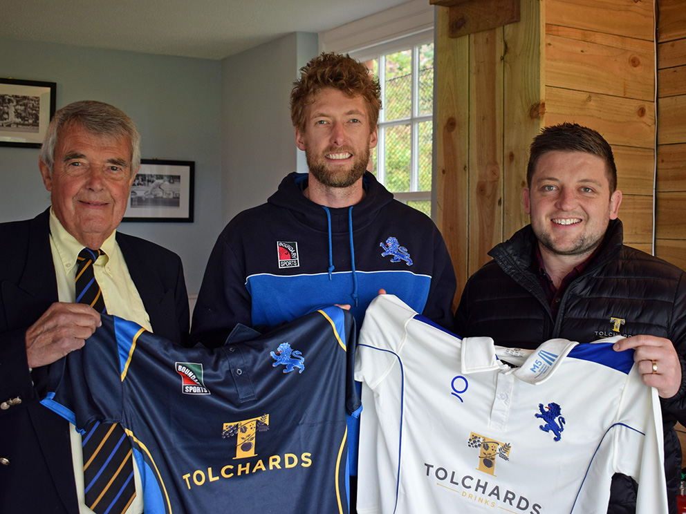Left to right are Devon chairman Neil Gamble, T20 team captain Calum Haggett and Tolchards sales manager Marcus Cottle<br>credit: Conrad Sutcliffe