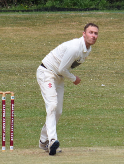 Exmouth captain Lawrence Greenway bowling against Barton