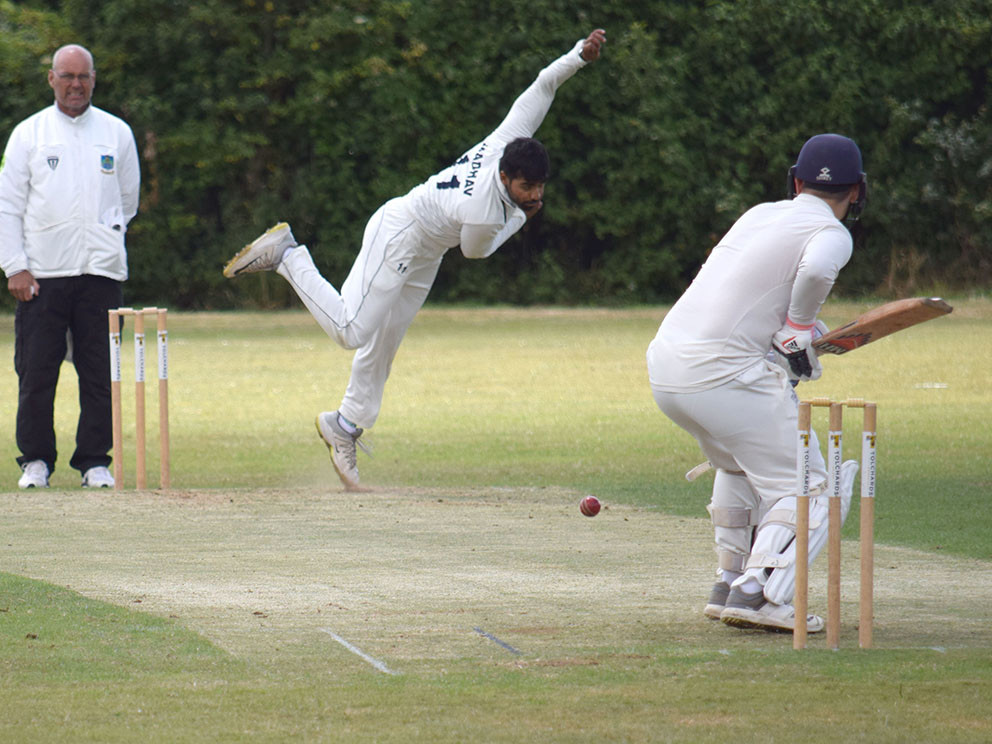 Dartington & Totnes paceman Madhav Narayan, who had Chudleigh rocking at 28 for four after his opening spell<br>credit: Conrad Sutcliffe