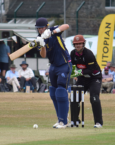 Devon's Ed Middleton batting against Somerset leg-spinner Max Waller
