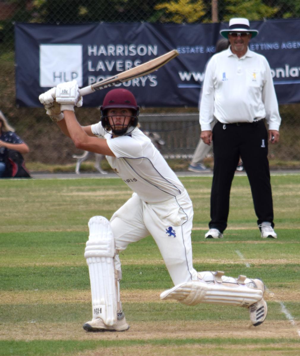 Elliot Hamilton drills a boundary down the hill at Sidmouth