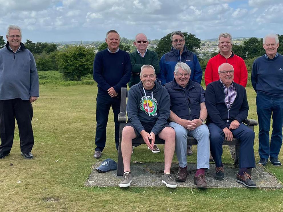 A few of Eric’s team mates from the past: Back Barry Chappell (socially distancing due to an imminent hospital appointment), Robert Jarman, Andrew Jarman, Richie Callow, Ian Gauler, Dave Ewings; front: Andy Gauler, Terry Pearce, Maurice Craze<br>credit: Contributed