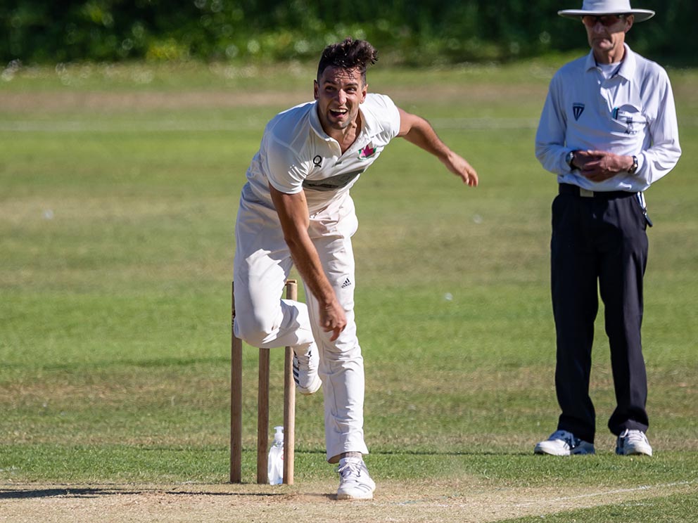 Pete Turnbull – early wickets for Exmouth in the win at Torquay<br>credit: Mark Lockett