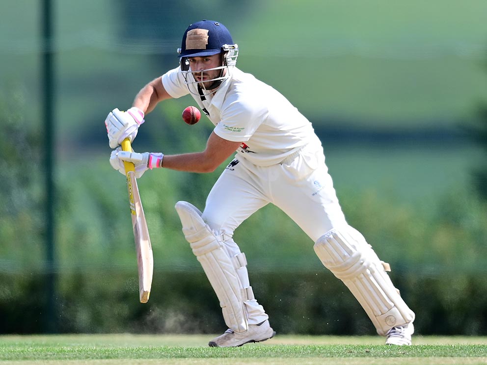 Bradninch batsman Gary Chappell on his way to 158 against Exeter in round two of the Premier Central programme<br>credit: @ppauk