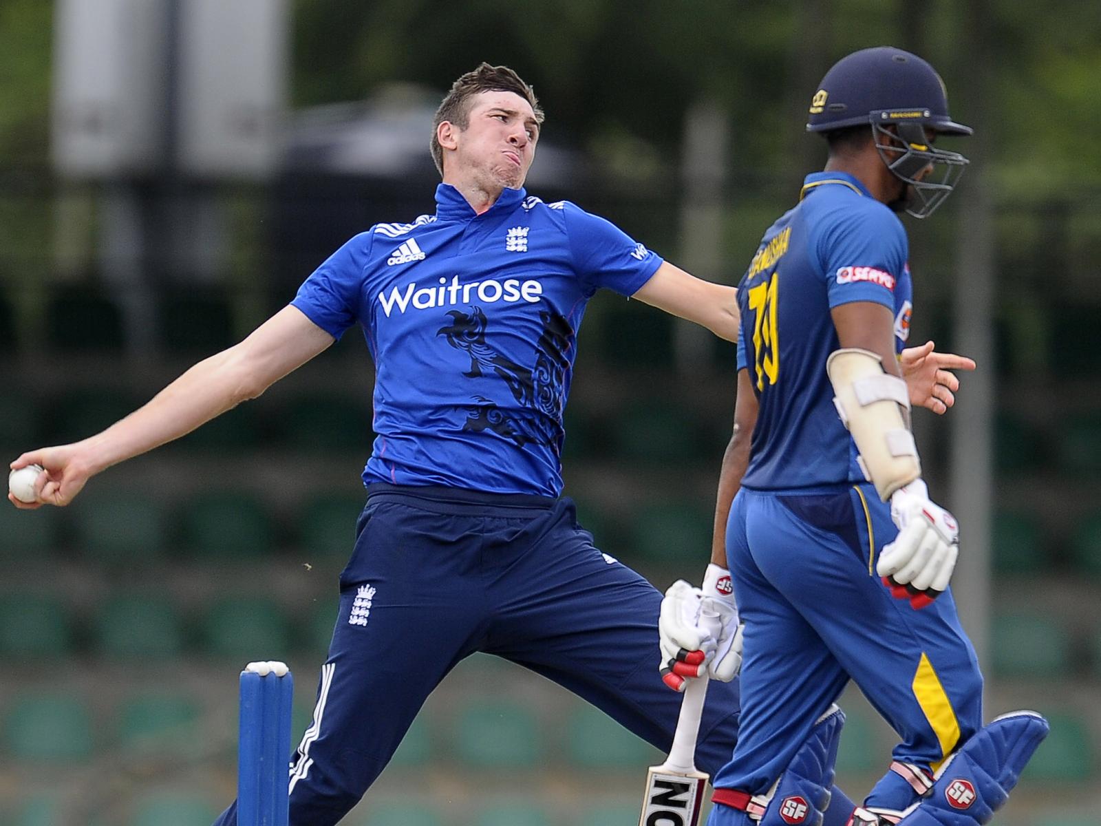 Craig Overton bowling for England A<br>credit: ECB Press Office