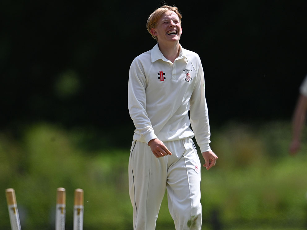 Hatherleigh's Jasper Presswell looks pleased with himself after taking a wicket in his side's warm-up win over Sandford last Saturday<br>credit: www.ppauk.com 