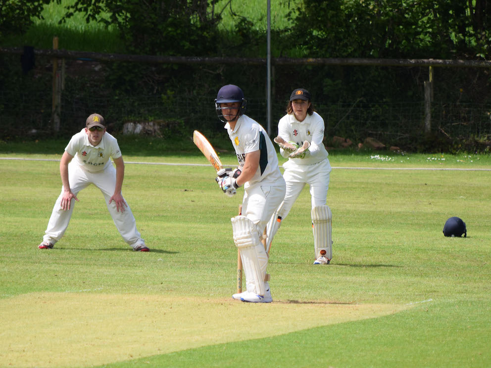 Budleigh Salterton's Ed Doble ready to face Chathura Peiris in his side's win at Abbotskerswell<br>credit: Conrad Sutcliffe