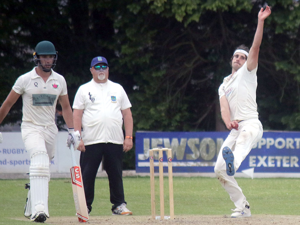 Ben Green bowling for Exeter against Exmouth