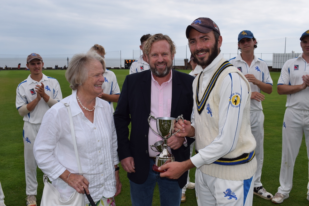 Left to right are Ruth Evans, Greg Evans and Matt Thompson, who is the first recipient of the Geoff Evans Memorial Trophy<br>credit: Conrad Sutcliffe - no re-use without copyright owner's consent
