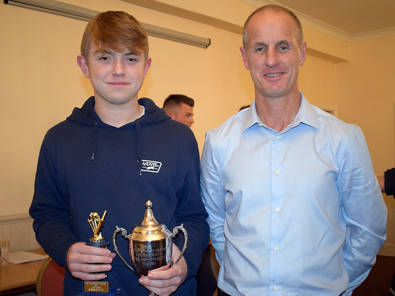  Barnstaple & Pilton's Jack Moore was named Tolchards DCL young player of the year at the league awards night in Exeter. Jack is pictured with proud dad Steve with his trophies<br>credit: Conrad Sutcliffe