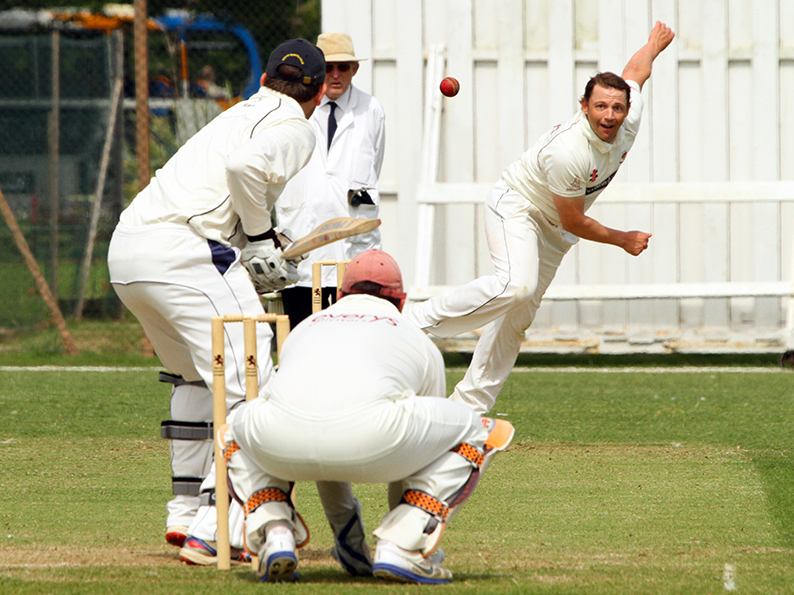 Nick Gingell, pictured bowling against Exeter, who has assumed the captaincy at Sidmouth