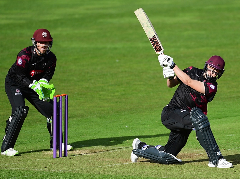 Tom Lammonby lashes out during Somerset's inter-club warm-up game