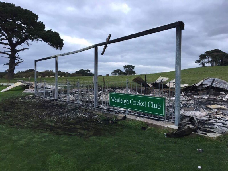 All that's left of the pavilion at Westleigh after another arson attack<br>credit: Photos: Andy Cameron