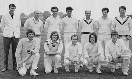 Chudleigh 1st XI in 1971. Dany Hughes is fifth from the left at the rear. Son Terry is kneeling in front of his father