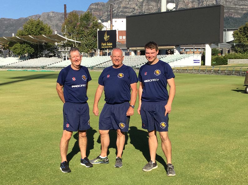 Left to right are Nigel Ashplant, Jim Parker and Paul Heard on the Newlands ground in Cape Town during the Devon Development tour