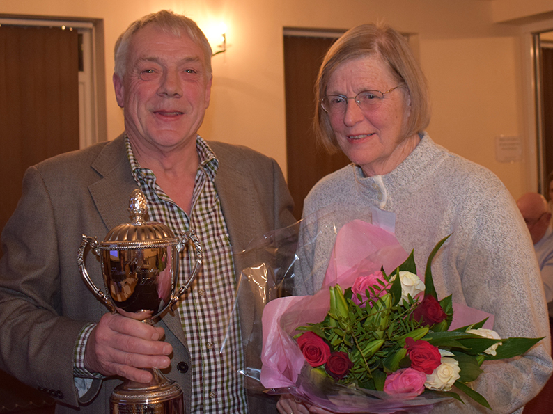 Tolchards DCL chairman Nick Rogers (left) presents the Stuart Munday Trophy to Sheila Harding for services rendered to the league<br>credit: Conrad Sutcliffe