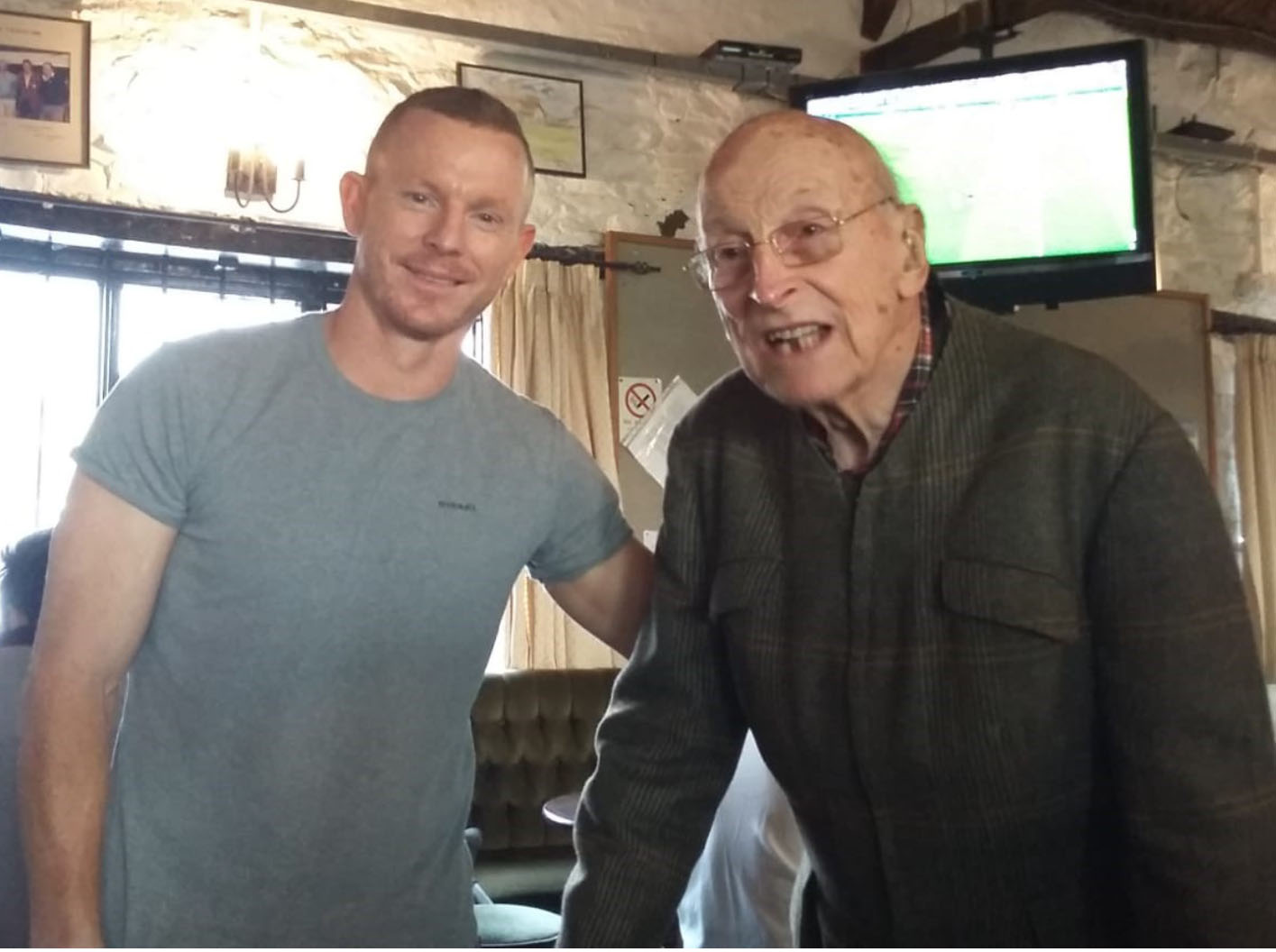 Photo: Australian Test batsman Chris Rogers (left) with John Phillips (right) in the North Devon pavilion during a visit to the club in 2016Â Photo: Jan Witheridge