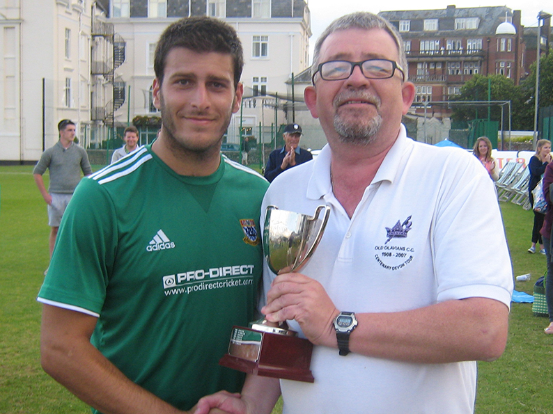 Flashback - Joe Thompson with the man of the match trophy after last season's T20 final. The presentor is  Conrad Sutcliffe