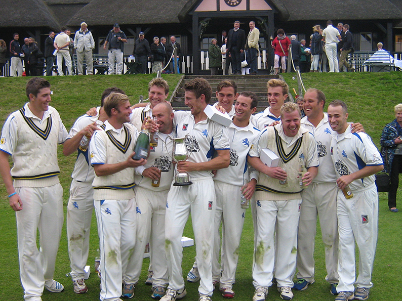 Devon celebrate winning the 50-over cup at Wormsley in 2014