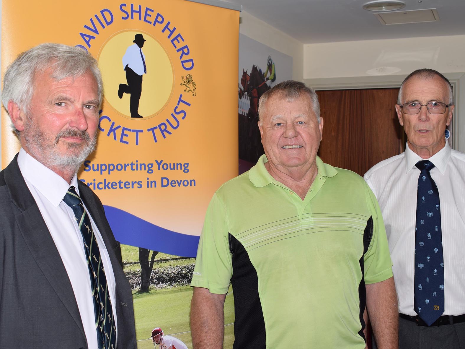 Jack Davey (left) with DSCT chairman Guy Curry (right) and guest speaker Mike Procter at a fund-raising lunch for the cricket charity<br>credit: Conrad Sutcliffe