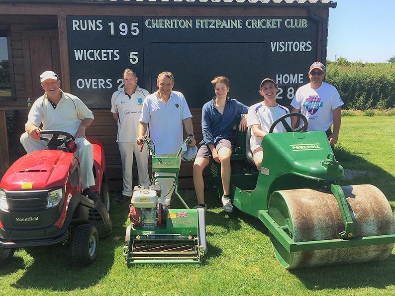 Left to right are John Waite, Jeremy Tricks, James Gordon, Jim Cutler, Will Carr and Nick Guscott with Cheriton's new machinery