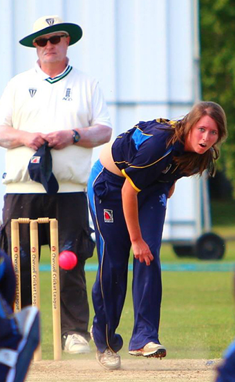 Millie Squire bowling - she is one of three Filleigh players in the touring party