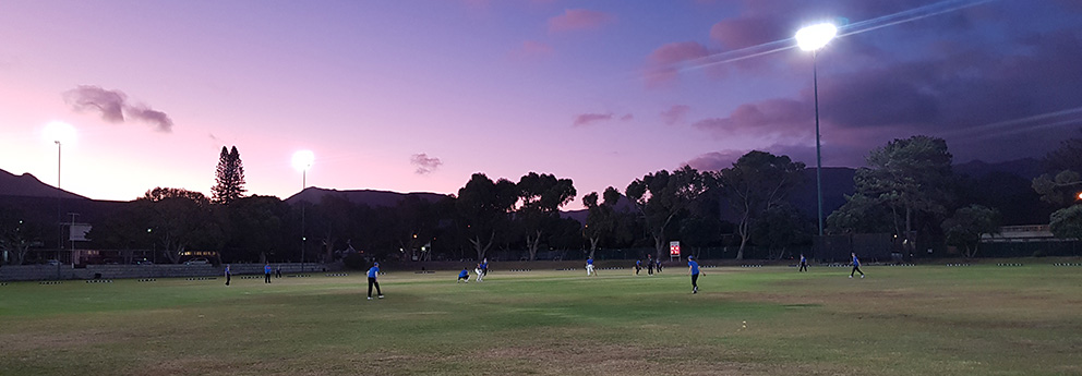 The view from the boundary during Devon's day-night game against Bergvlient High School 