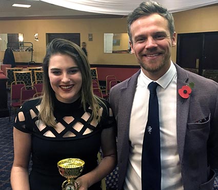 Girls' player of the year Emily Martin and presentor Jamie Hildreth