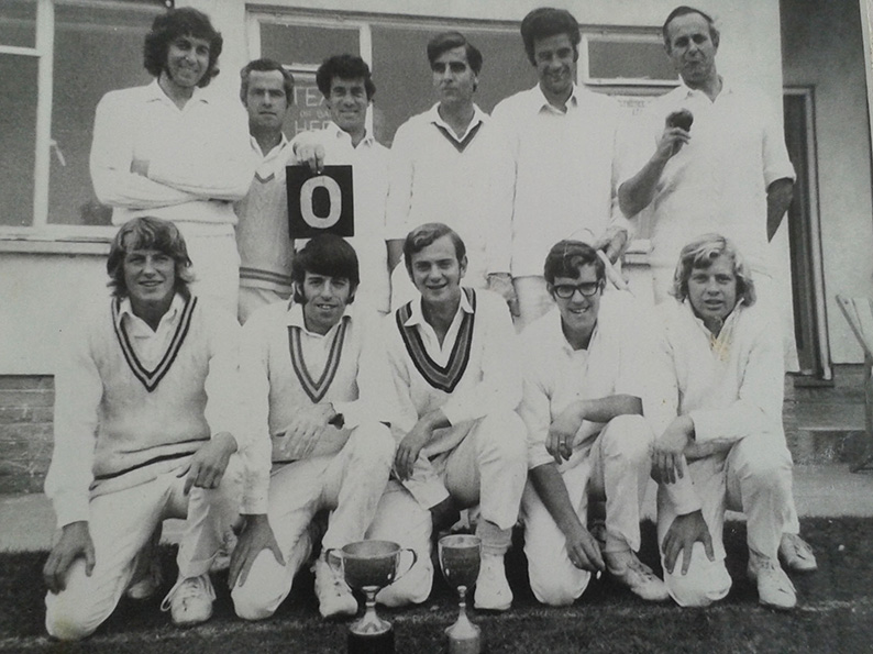 Plymstock's 1973 Devon League-winning team. Bob Dowding is far right  back row