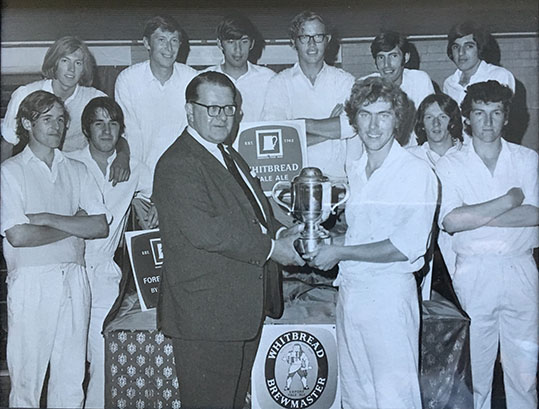 BCC's new president John Freeman receiving the Whitbread Cup in 1970. A youthful Derrick Foan is top right in the photo