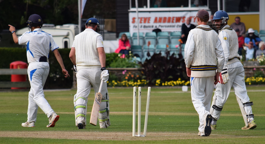 It's the end of the line for Cornwall's Scott Harvey - bowled by Ed Middleton