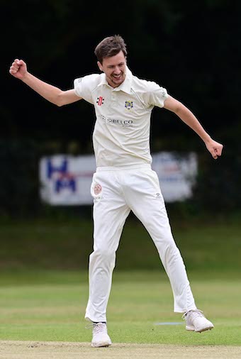Hugo Whitlock celebrates dismissing Tom Bendall to complete his first hat-trick @ppauk