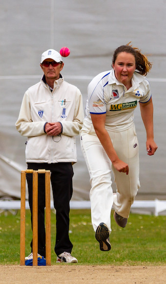 Topsham bowling in the game against Exeter | Photo: Mark Lockett