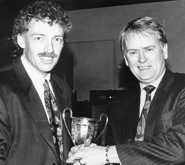 Awards night 1993 â€“ Exeter's Julian Smith collects the Premier runners-up cup from Joe Clowes
